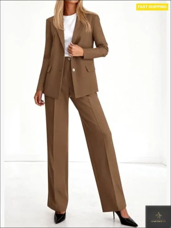 Oversized Blazer Wide Leg Pantsuit Professional Work Office Business Casual - Picture 3 of 7